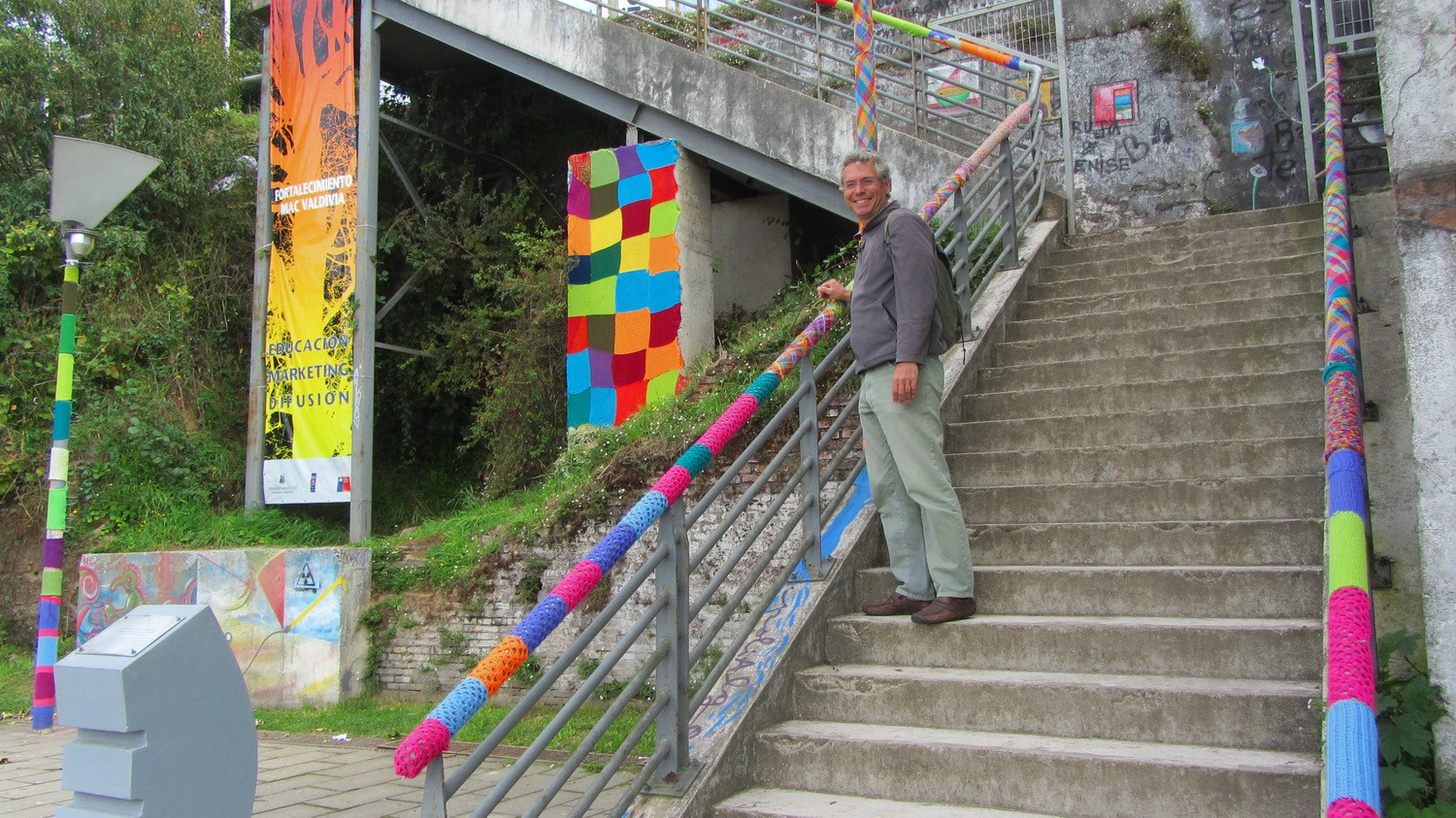 Railings decorated with woolen bands
